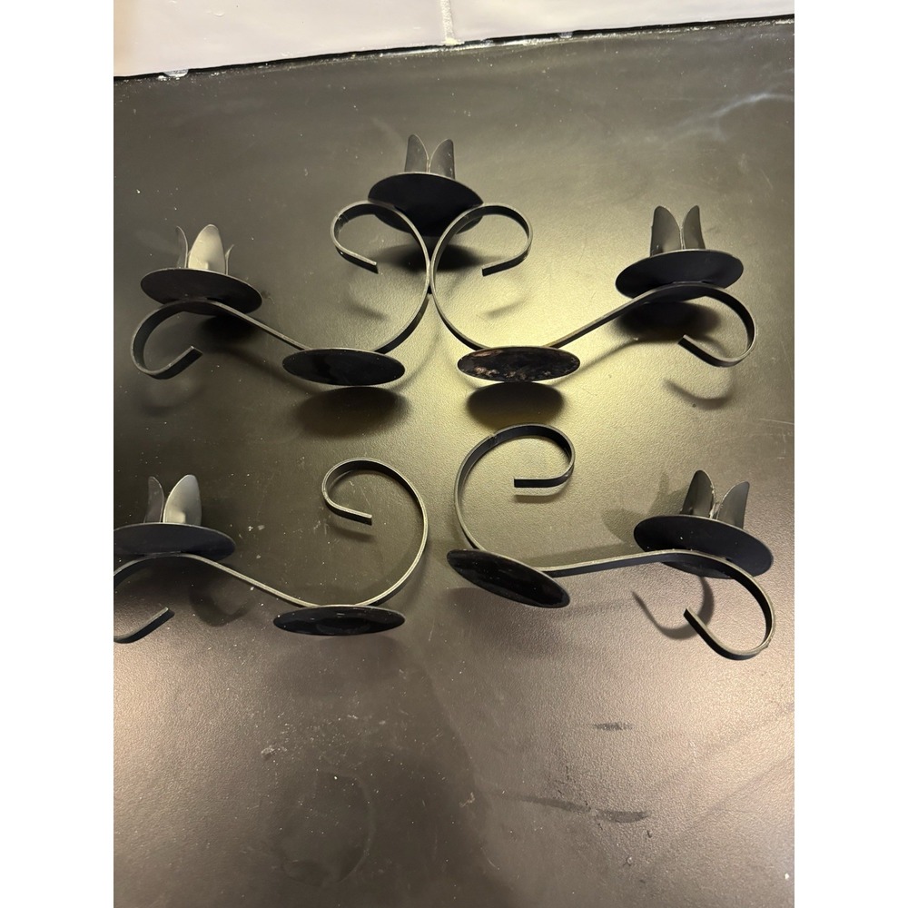 Vintage Black Wrought Iron Candle Holders Set Of 3 Scroll Work castle core‎